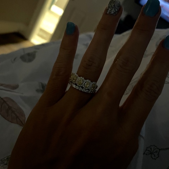 Fancy Yellow 5 Natural Diamond Eternity Ring Oval Cut 18K White Gold, Size 6 - Picture 16 of 16